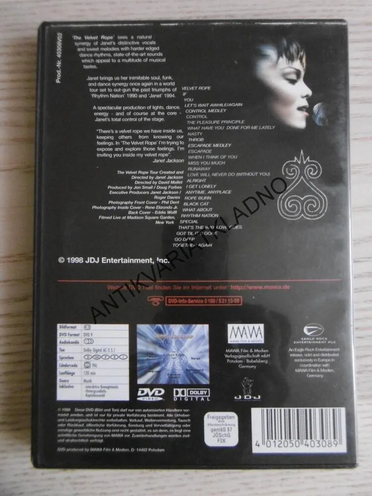 JANET JACKSON, THE VELVET ROPE TOUR, DVD HUDBA