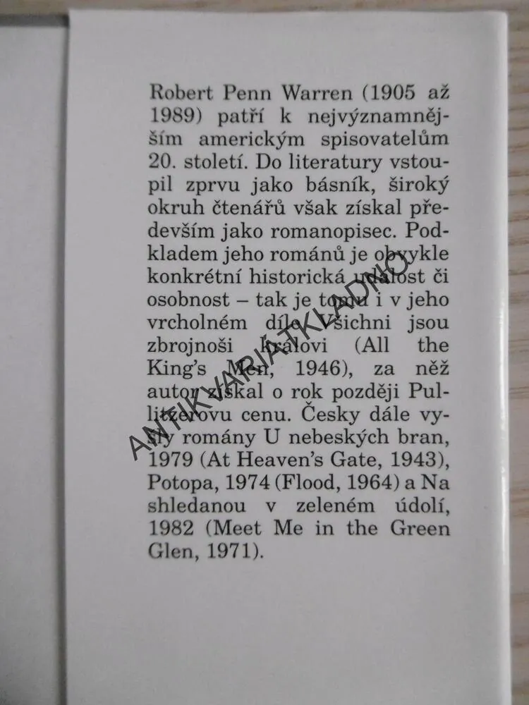 VŠICHNI JSOU ZBROJNOŠI KRÁLOVI, ROBERT PENN WARREN, **an