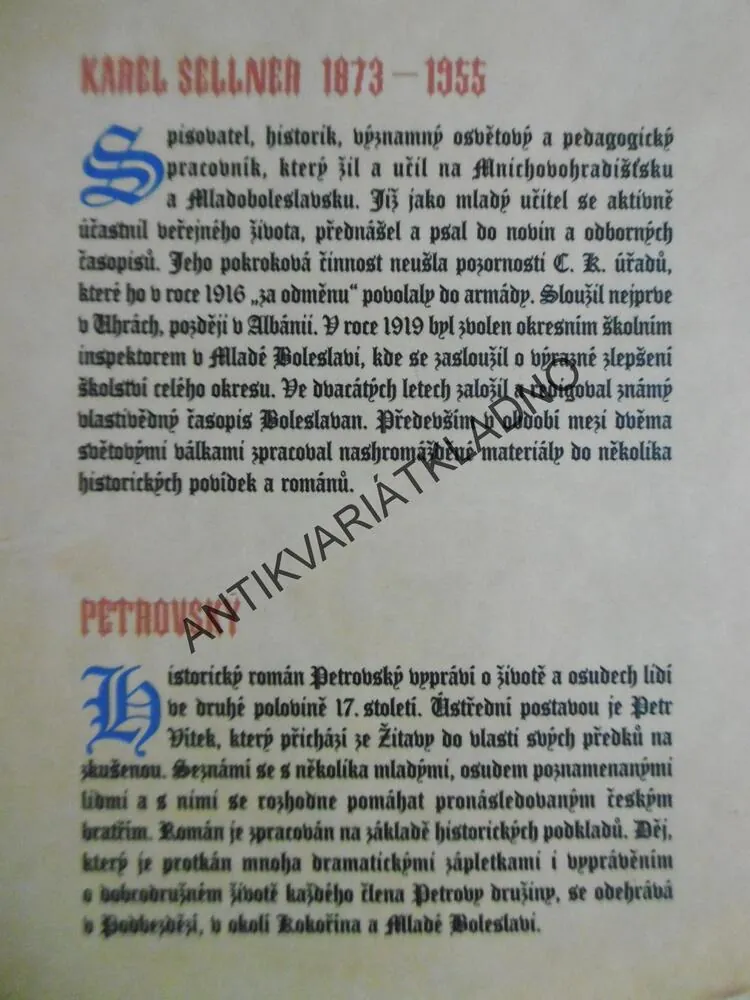 PETROVSKÝ, KAREL SELLNER, **an