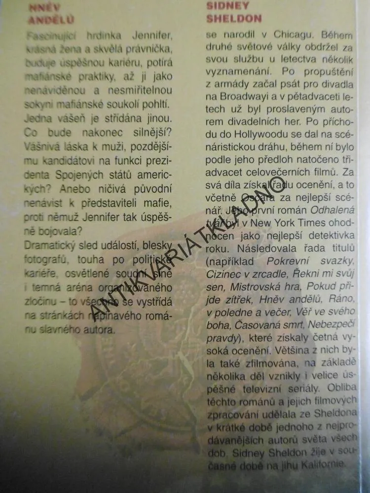 HNĚV ANDĚLŮ, SIDNEY SHELDON, **an