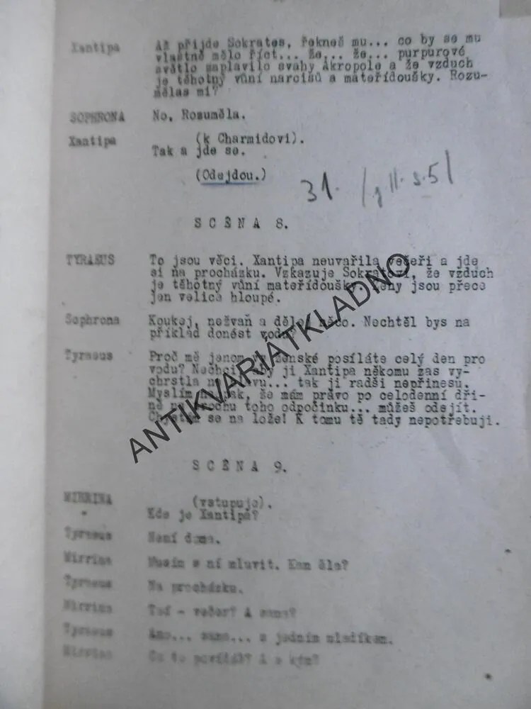 XANTIPA, VESELOHRA O TŘECH DĚJSTVÍCH, DIVADLO, SCÉNÁŘ, 1954,, **an
