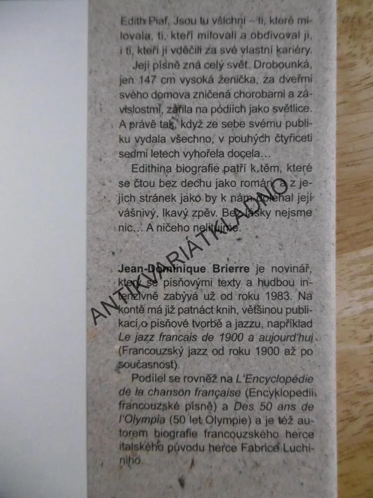 EDITH PIAF, BEZ LÁSKY NEJSME NIC, J.D.BRIERRE, ZPĚV, HUDBA,