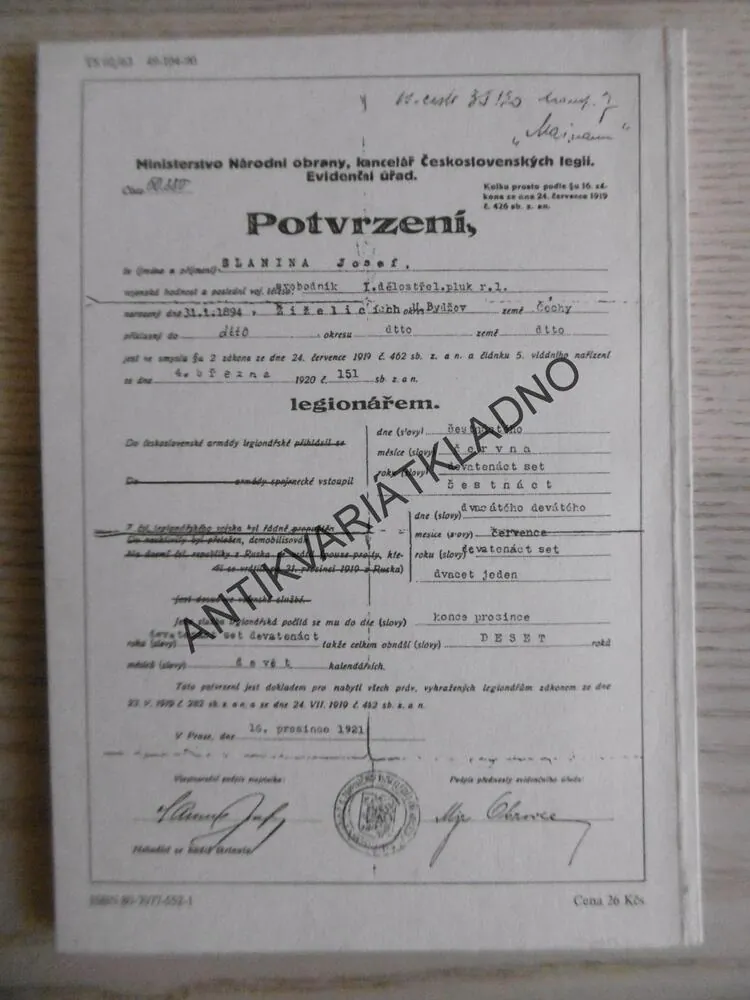 LEGIONÁŘI, MIROSLAV HONZÍK, **an
