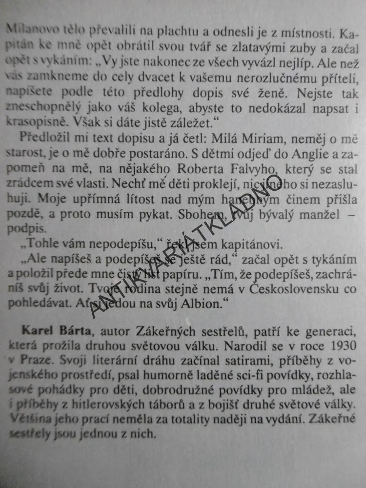 ZÁKEŘNÉ SESTŘELY, KAREL BÁRTA, **an