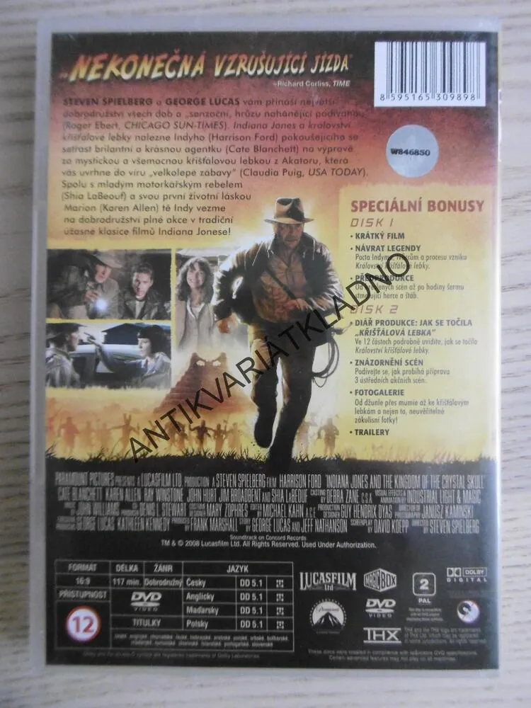 INDIANA JONES A KRÁLOVSTVÍ KŘIŠŤÁLOVÉ LEBKY, 2X DVD FILM
