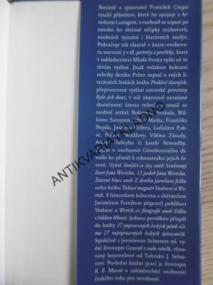 ARNOŠT LUSTIG ZADNÍM VCHODEM, FRANTIŠEK CINGER, **an