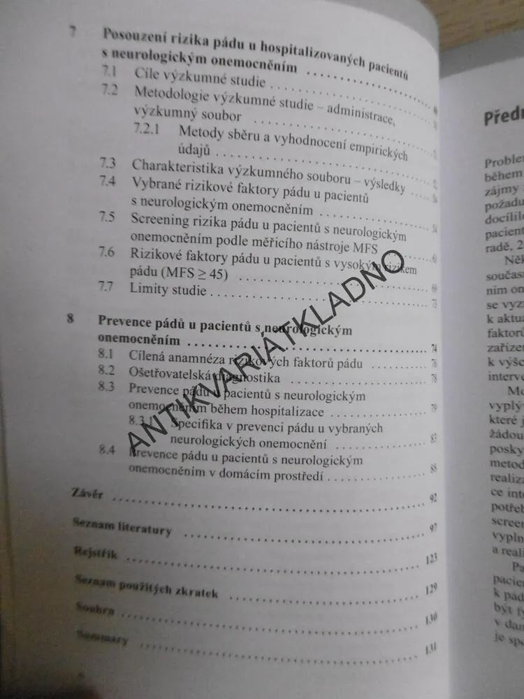 RIZIKO PÁDU V OŠETŘOVATELSKÉ PRAXI U HOSPITALIZOVANÝCH PACIENTŮ S NEUROLOGICKÝM ONEMOCNĚNÍM, MICHAELA MIERTOVÁ, **an