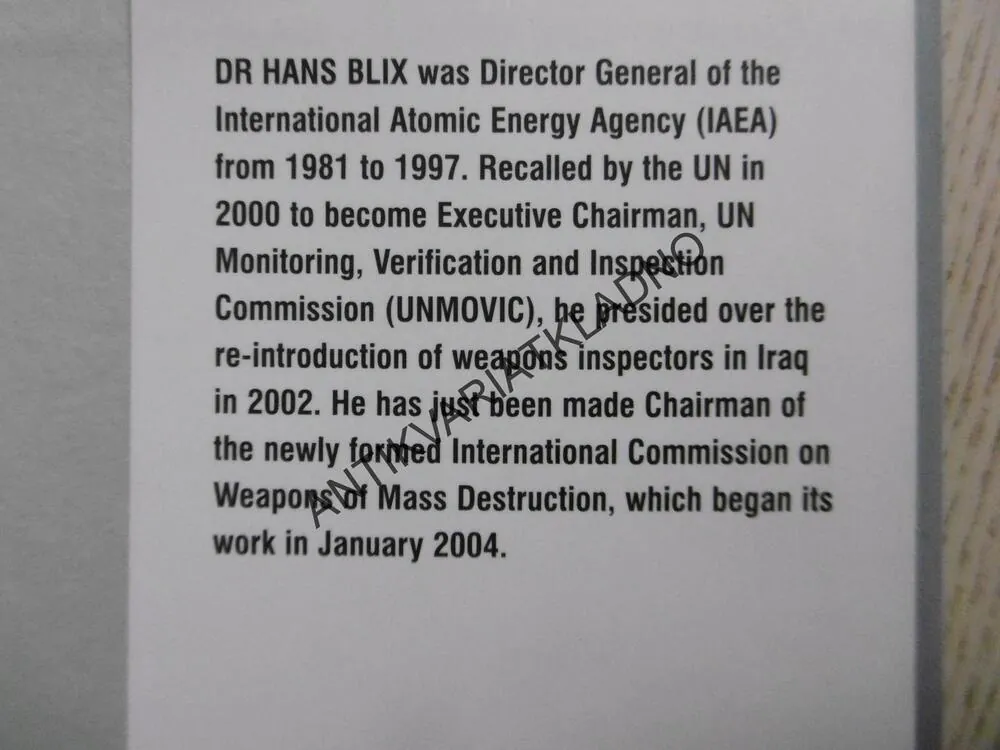 DISARMING IRAQ, HANS BLIX, ANGLICKY, **an