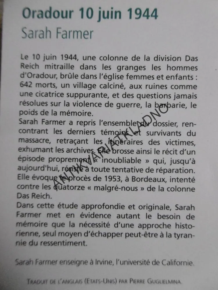 ORADOUR 10 JUIN 1944, SARAH FARMER, FRANCOUZSKY