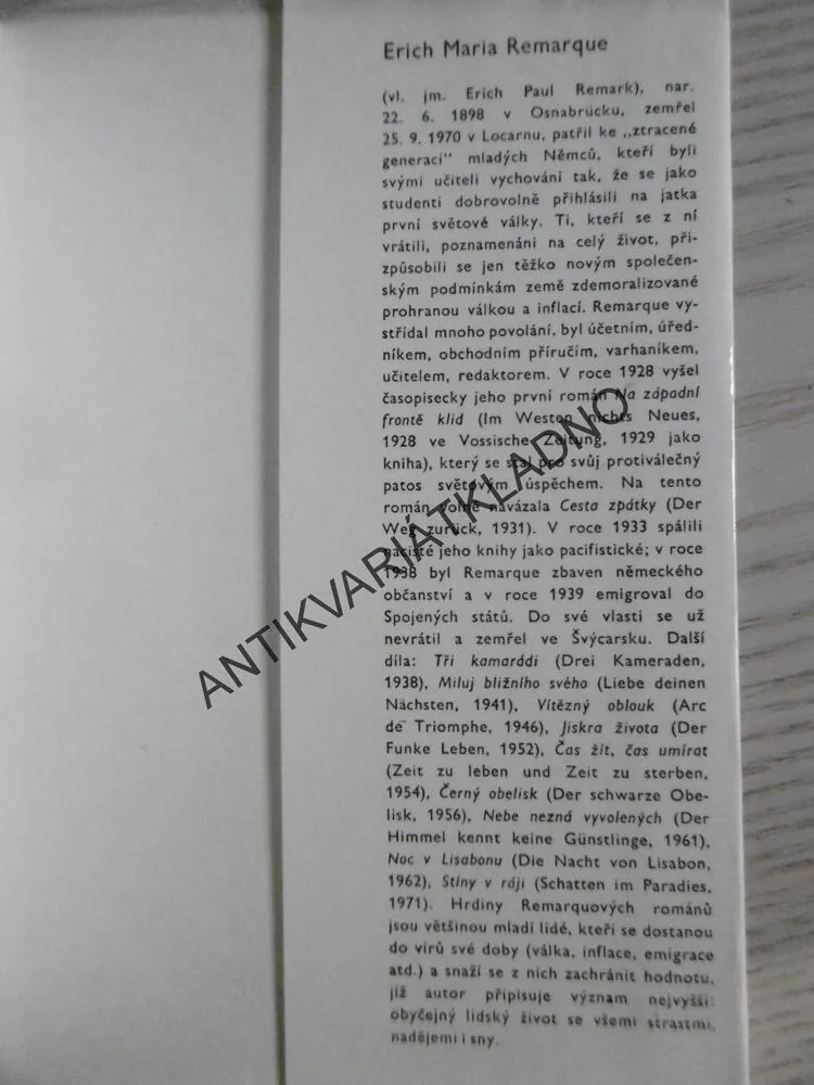 ČERNÝ OBELISK, ERICH MARIA REMARQUE, **an