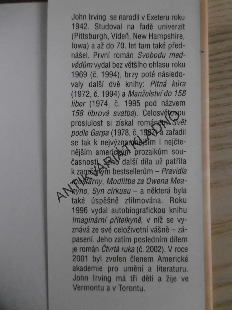 MANŽELSTVÍ DO 158 LIBER, JOHN IRVING, **an