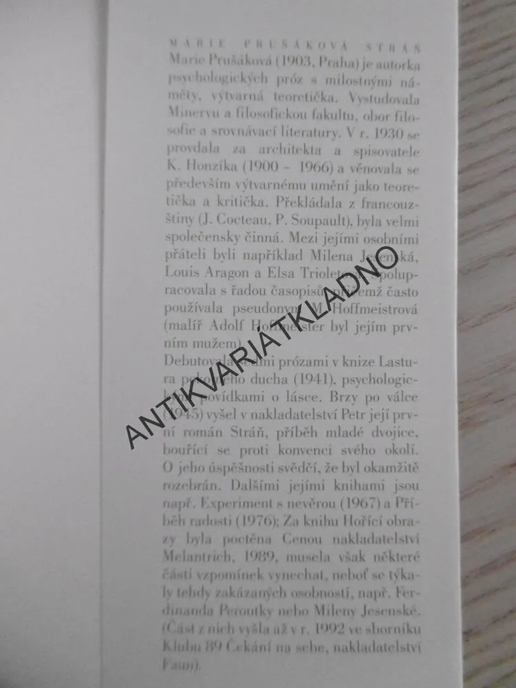 STRÁŇ, MARIE PRUŠÁKOVÁ, **an