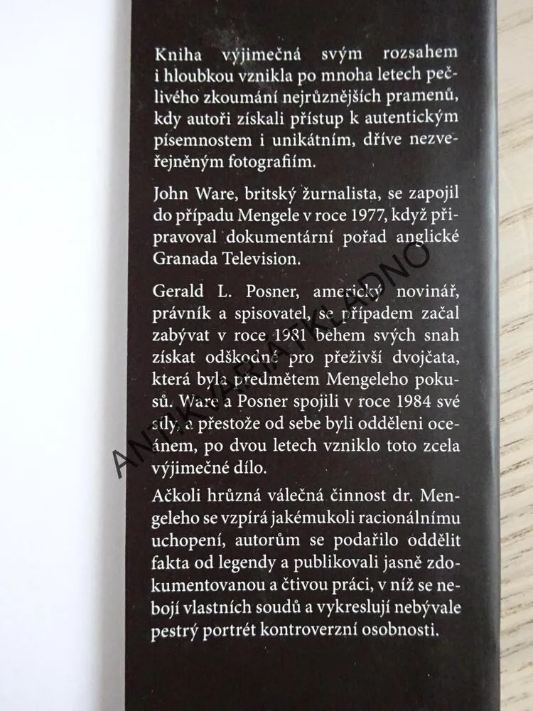 MENGELE, ANDĚL SMRTI, ÚPLNÝ ŽIVOTNÍ PŘÍBĚH, G.L.POSNER, J. WARE,**an