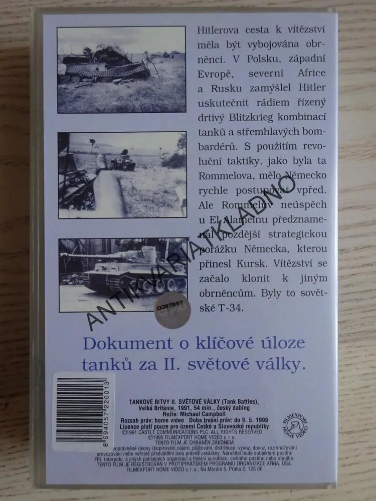 TANKOVÉ BITVY II. SVĚTOVÉ VÁLKY, OD EL ALAMEINU K VOLZE,, VHS