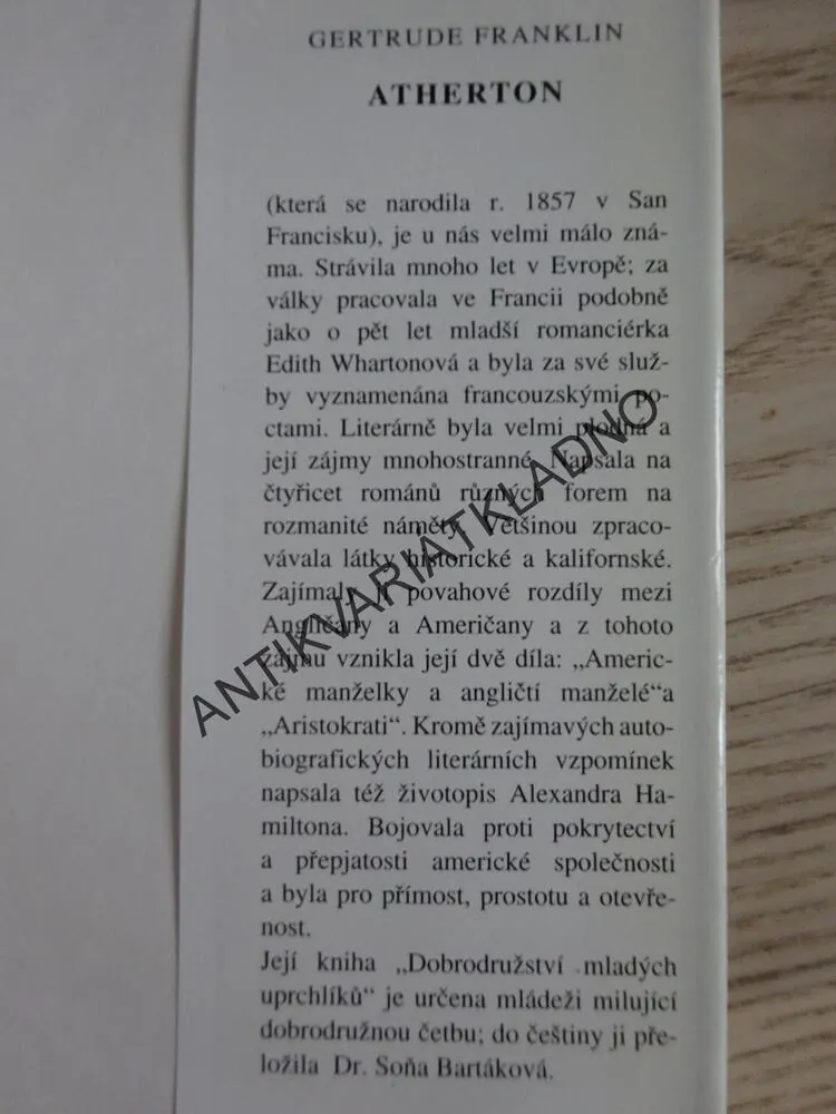 DOBRODRUŽSTVÍ MLADÝCH UPRCHLÍKŮ, G. ATHERTONOVÁ, **an