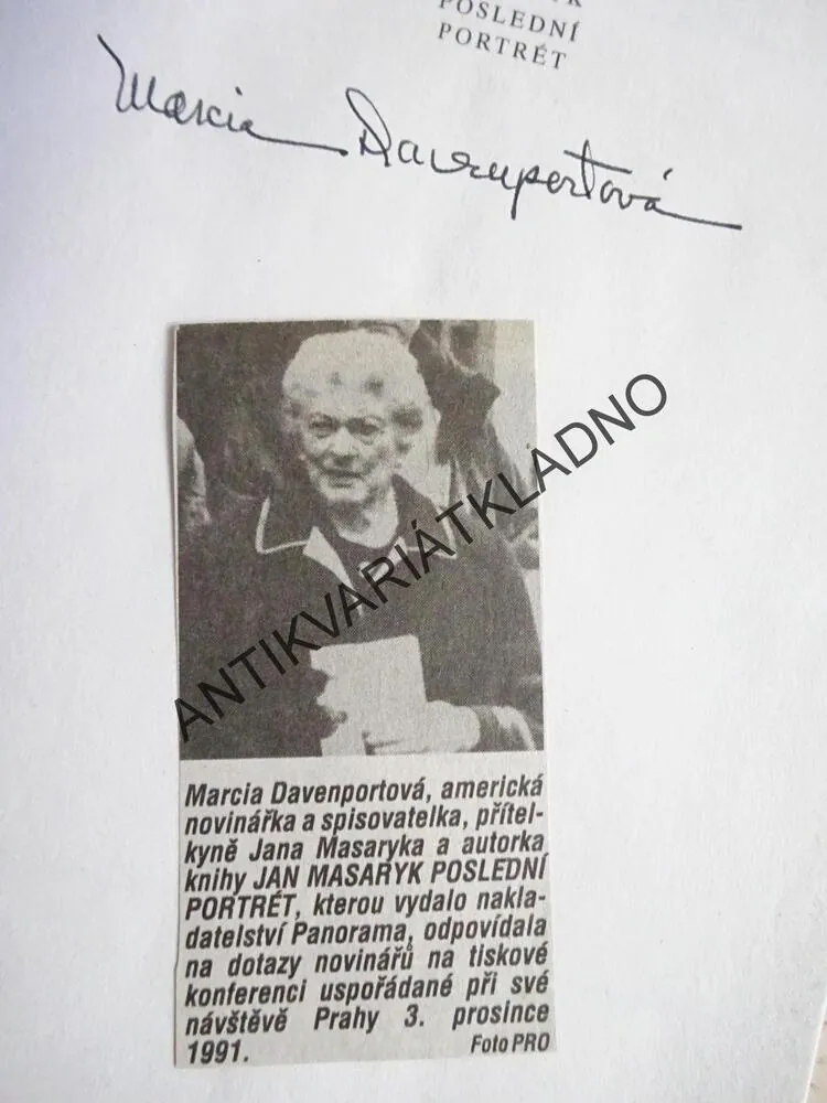 JAN MASARYK, POSLEDNÍ PORTRÉT, MARCIA DAVENPORTOVÁ, **an