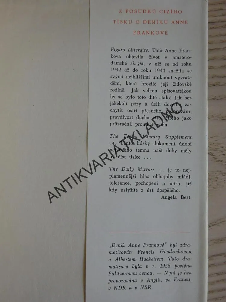 DENÍK ANNE FRANKOVÉ, FRANKOVÁ 1942-44, **an