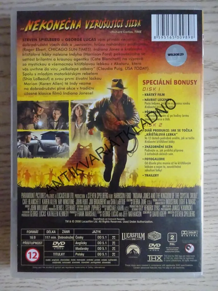 INDIANA JONES A KRÁLOVSTVÍ KŘIŠŤÁLOVÉ LEBKY, DVD FILM