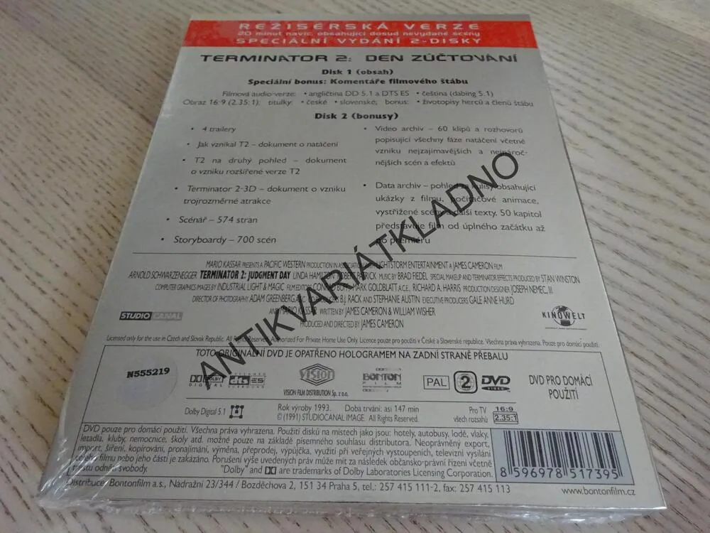 TERMINÁTOR 2, DEN ZÚČTOVÁNÍ, SCHWARZENEGGER, DVD FILM