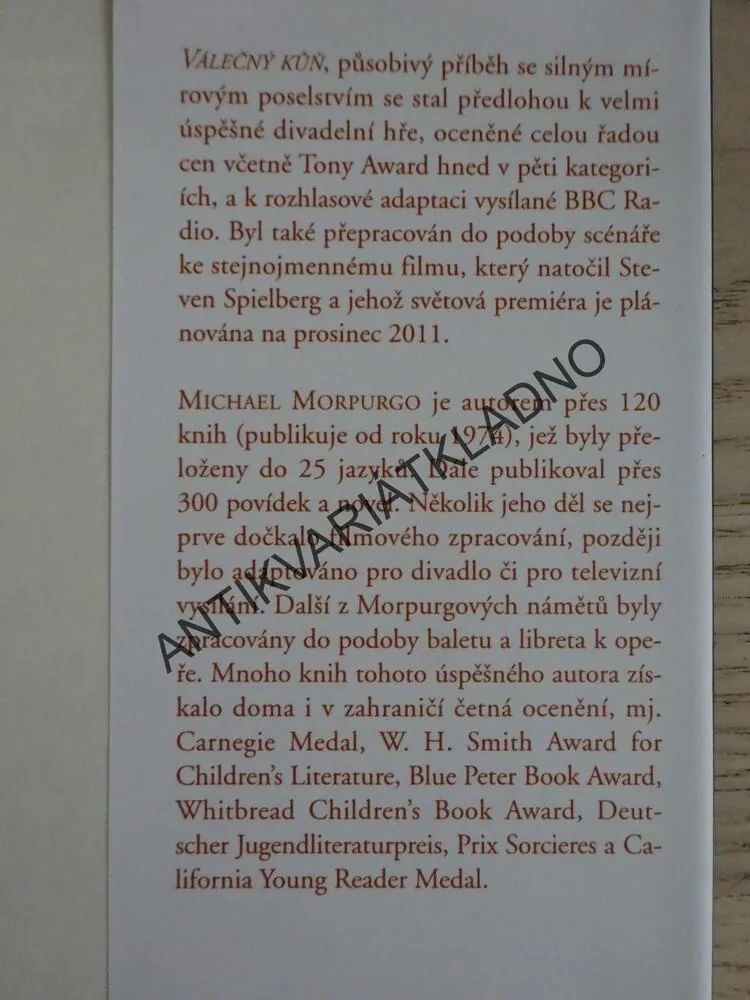 VÁLEČNÝ KŮŇ, MICHAEL MORPURGO, **an