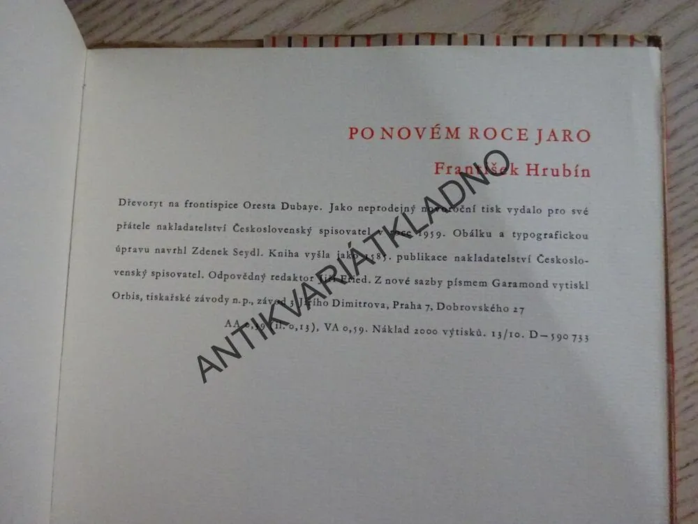 PO NOVÉM ROCE JARO, FRANTIŠEK HRUBÍN, **an