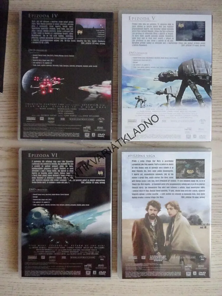 STAR WARS, NOVÁ NADĚJE, IMPÉRIUM VRACÍ ÚDER, NÁVRAT JEDIHO + BONUSOVÝ MATERIÁL, 4X DVD FILM