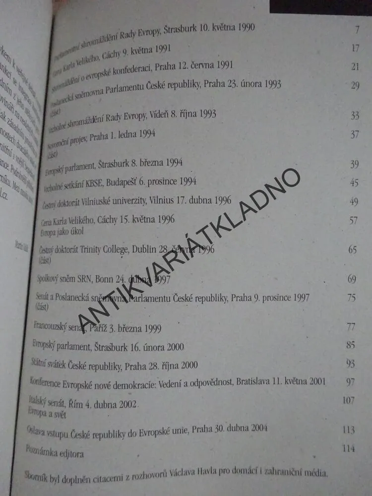 EVROPA JAKO ÚKOL, VÝBĚR Z PROJEVŮ 1990-2004, VÁCLAV HAVEL, **an