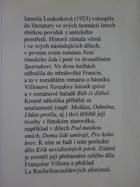 KŘIK NEVIDITELNÝCH PÁVŮ, JARMILA LOUKOTKOVÁ, **an