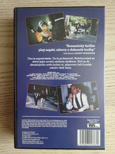 THE BODYGUARD, OSOBNÍ STRÁŽCE, KEVIN COSTNER, WHITNEY HOUSTON, VHS VIDEOKAZETA