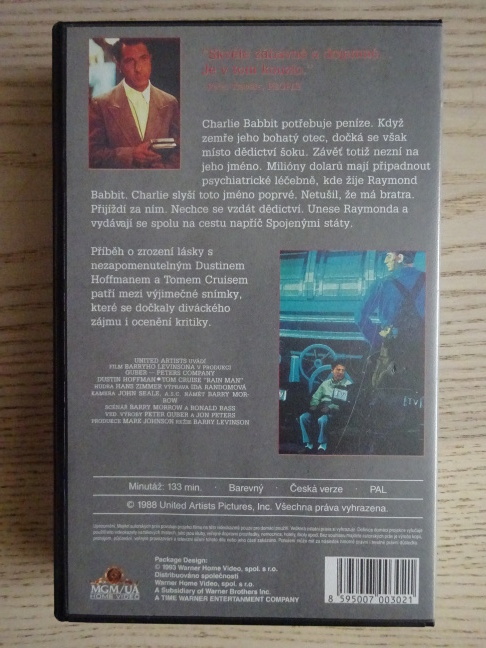 RAIN MAN, DUSTIN HOFFMAN, TOM CRUISE, VHS VIDEOKAZETA