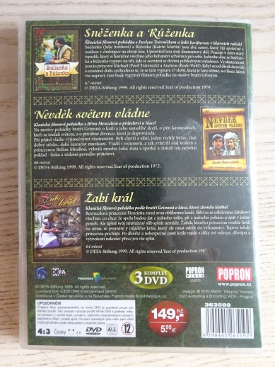 SNĚŽENKA A RŮŽENKA, NEVDĚK SVĚTEM VLÁDNE, ŽABÍ KRÁL, 3X DVD FILM