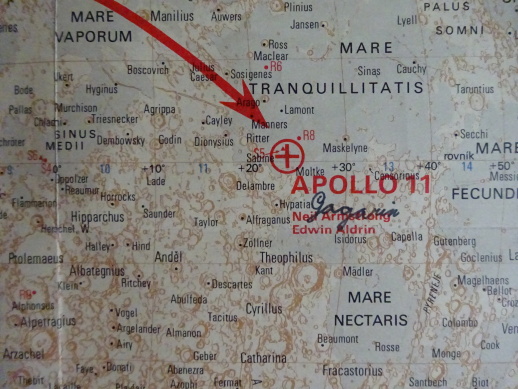 MAPA MĚSÍCE PŘI PRVNÍM PŘISTÁNÍ ČLOVĚKA, 20. 7. 1969