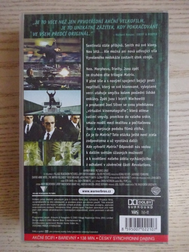 MATRIX RELOADED, VHS VIDEOKAZETA