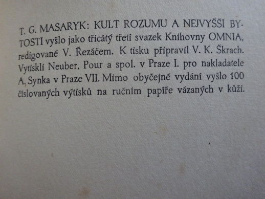 KULT ROZUMU A NEJVYŠŠÍ BYTOSTI, T. G. MASARYK, **an