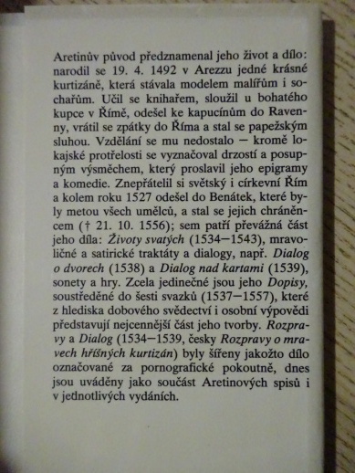 ROZPRAVY O MRAVECH HŘÍŠNÝCH KURTIZÁN, PIETRO ARETINO, **an