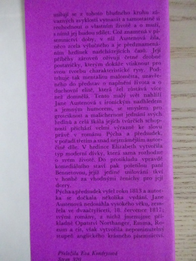 PÝCHA A PŘEDSUDEK, JANE AUSTENOVÁ, **an