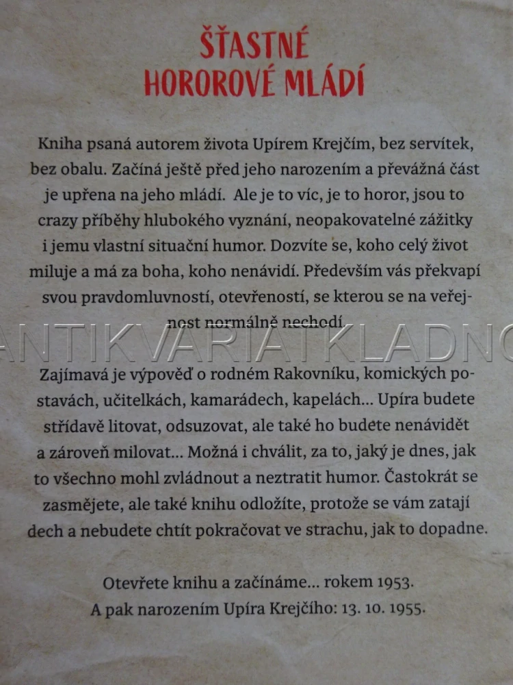 ŠŤASTNÉ HOROROVÉ MLÁDÍ, VÁCLAV UPÍR KREJČÍ, **an