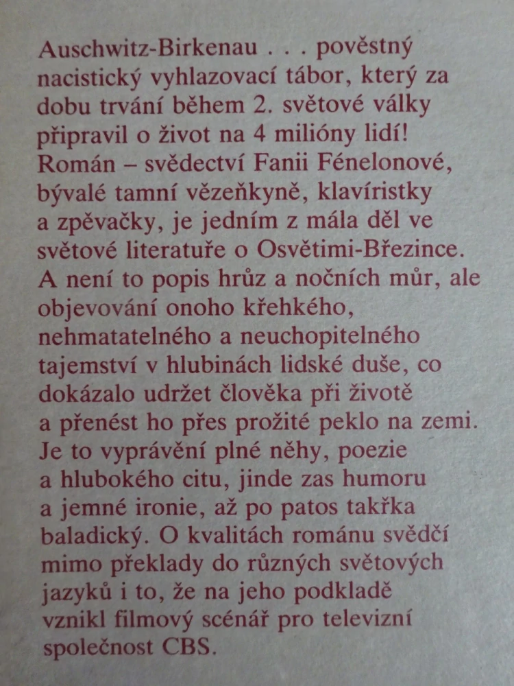DÍVČÍ ORCHESTR, SVĚDECTVÍ SEBRANÉ MARCELOU ROUTIEROVOU, FANIA FÉNELONOVÁ,OSVĚTIM, BŘEZINKA,  **an