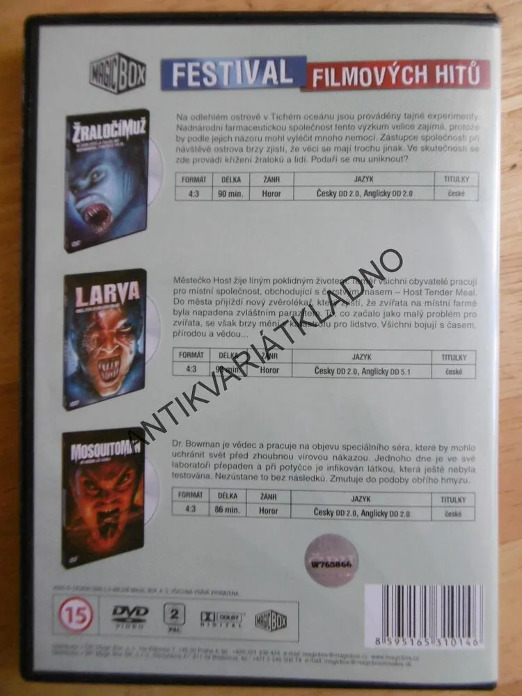 HOROR 3 X , ŽRALOČÍ MUŽ, LARVA, MOSQUITOMAN, DVD FILM