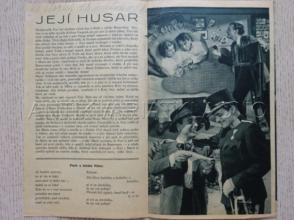 JEJÍ HUSAR, M. SCHNEIDER, BIO PROGRAM Č. 573, 1938