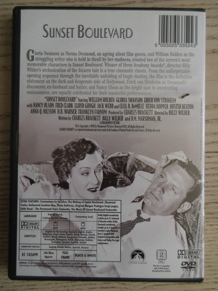 SUNSET BOULEVARD, W. HOLDEN, G. SWANSON, E. VON STROHEIM, DVD FILM