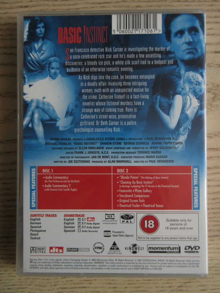 ZÁKLADNÍ INSTINKT, DOUGLAS, STONE, GB OBAL, 2X ČESKÉ DVD FILM