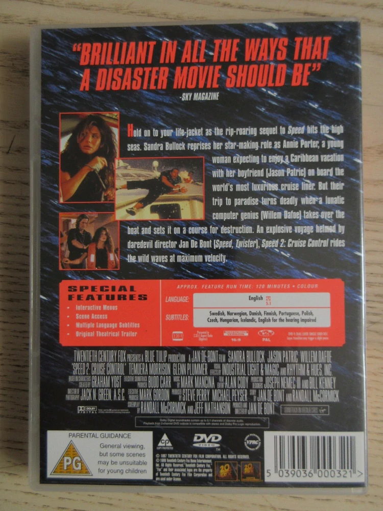 NEBEZPEČNÁ RYCHLOST 2, BULLOCK, PATRIC, GB OBAL, ČESKÉ TITULKY, DVD FILM