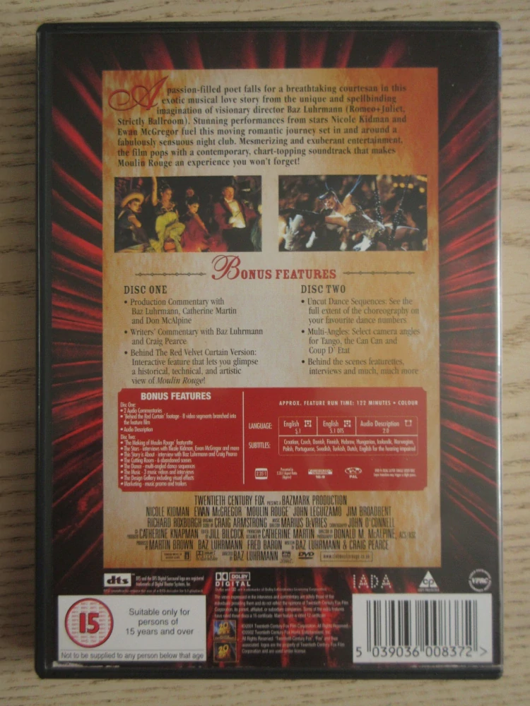 MOULIN ROUGE, N.KIDMAN, GB OBAL, ČESKÉ TITULKY, 2X DVD FILM