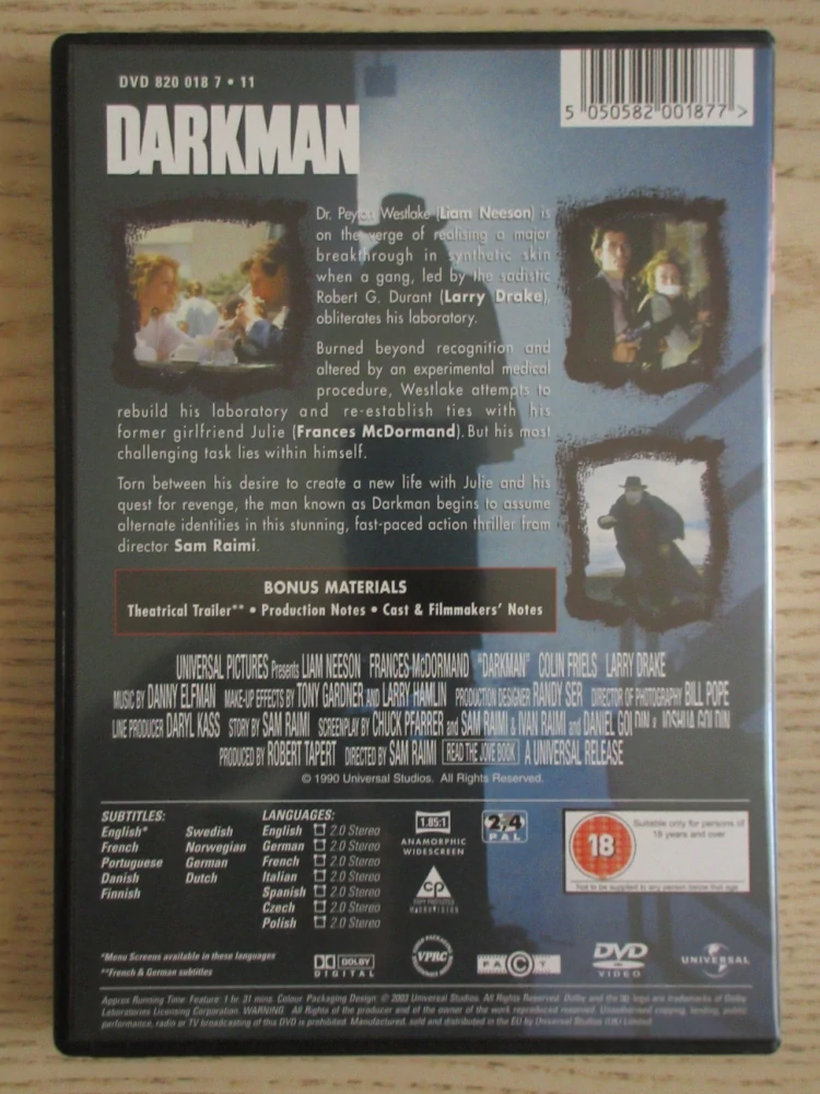 DARKMAN, L.NEESON, GB OBAL, 2X DVD ČESKY