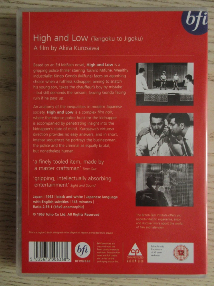 NEBE A PEKLO, T.MIFUNE, A.KUROSAWA, GB OBAL, ČESKÉ TIT., 2XDVD FILM A FILM BOOK