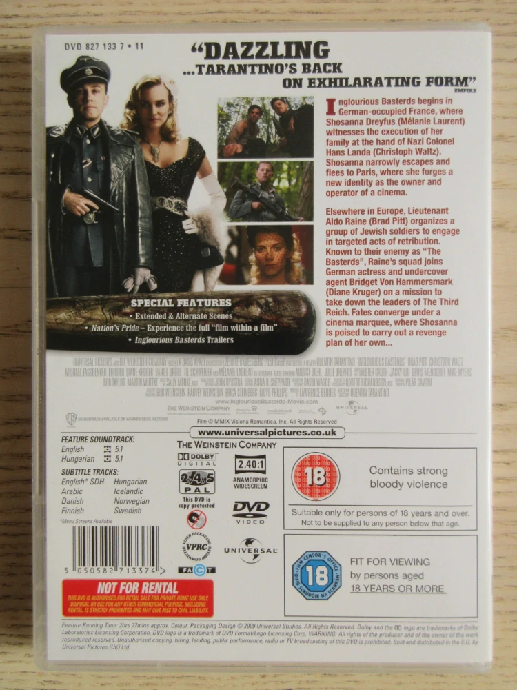 INGLORIOUS BASTERDS, R: Q. TARANTINO, B. PITT, CH. WALTZ, D. KRUGER, GB OBAL, 2X DVD FILM
