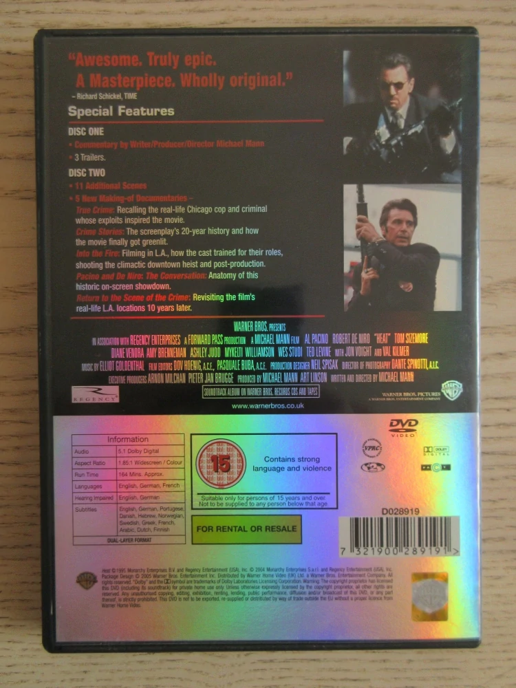HEAT, AL PACINO, R. DENIRO, V. KILMER, GB OBAL, 2X DVD FILM