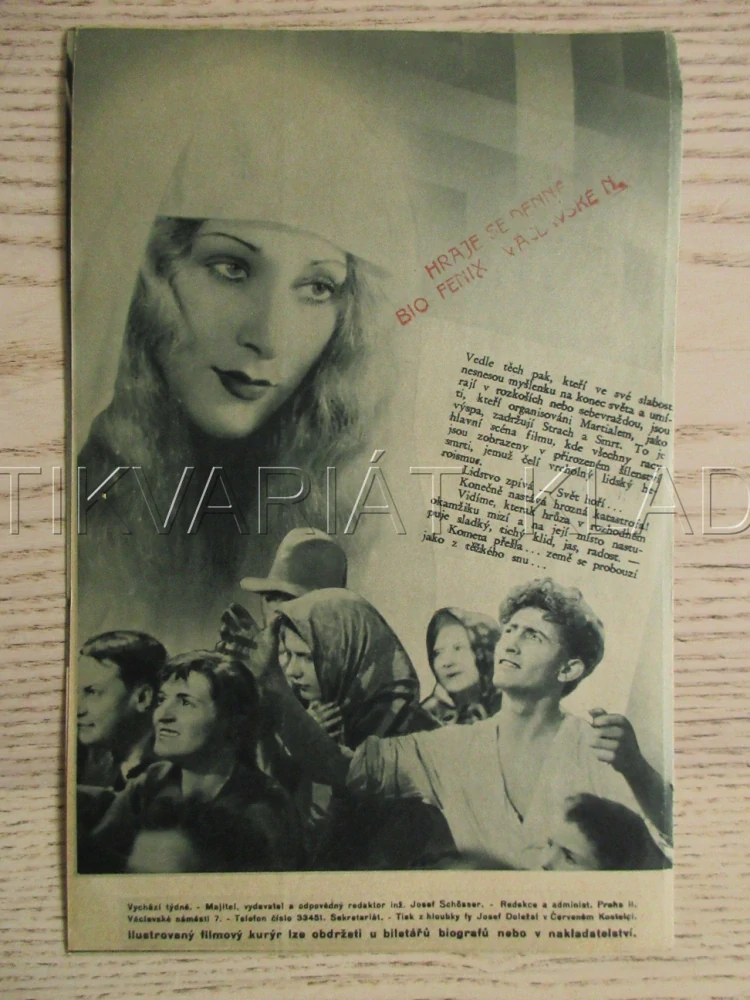 KONEC SVĚTA, R: A. GANCE, V. FRANCHEN, C. DARFEUILOVÁ, S. GRENADEOVÁ, BIO PROGRAM ZŠ Č. 72, 1932