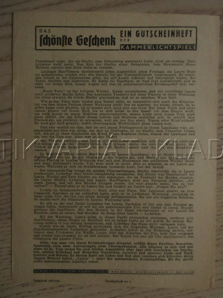 LAURA, G. TIERNEY, D. ANDREWS, V. PRICE, FILM USA, FILM KURIER VBŠ Č. 251